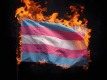 an image of a transgendered flag on fire